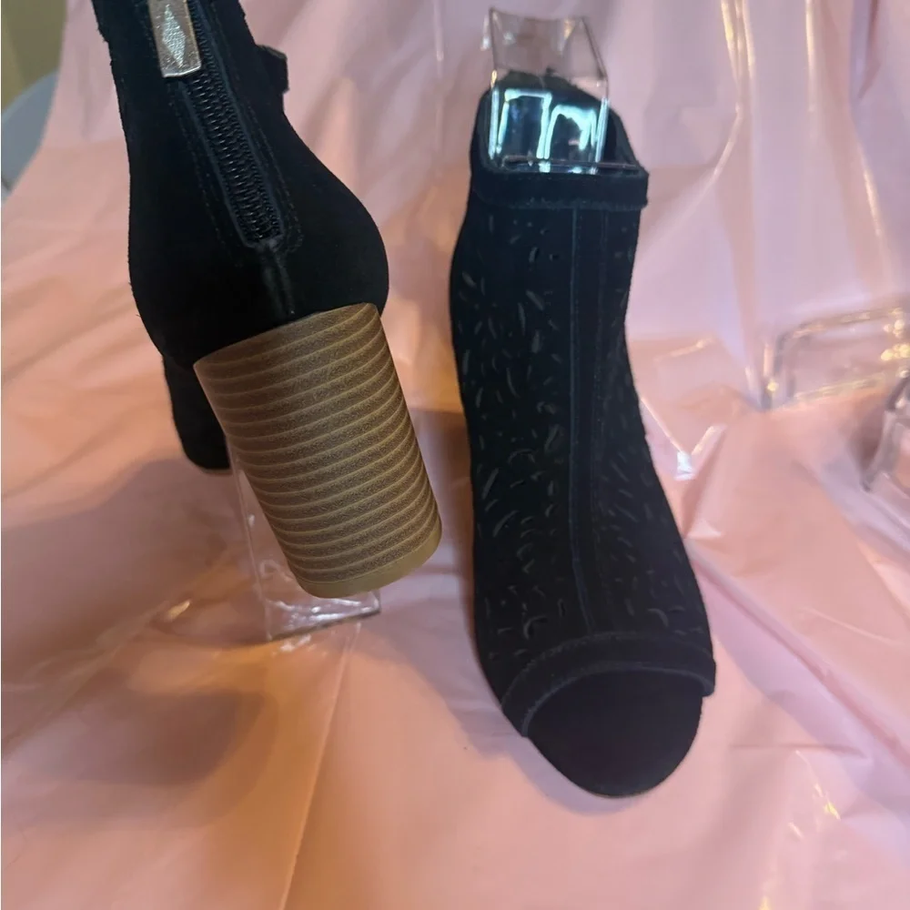 Elegant Black Laser Cut Peep-Toe Ankle Boots